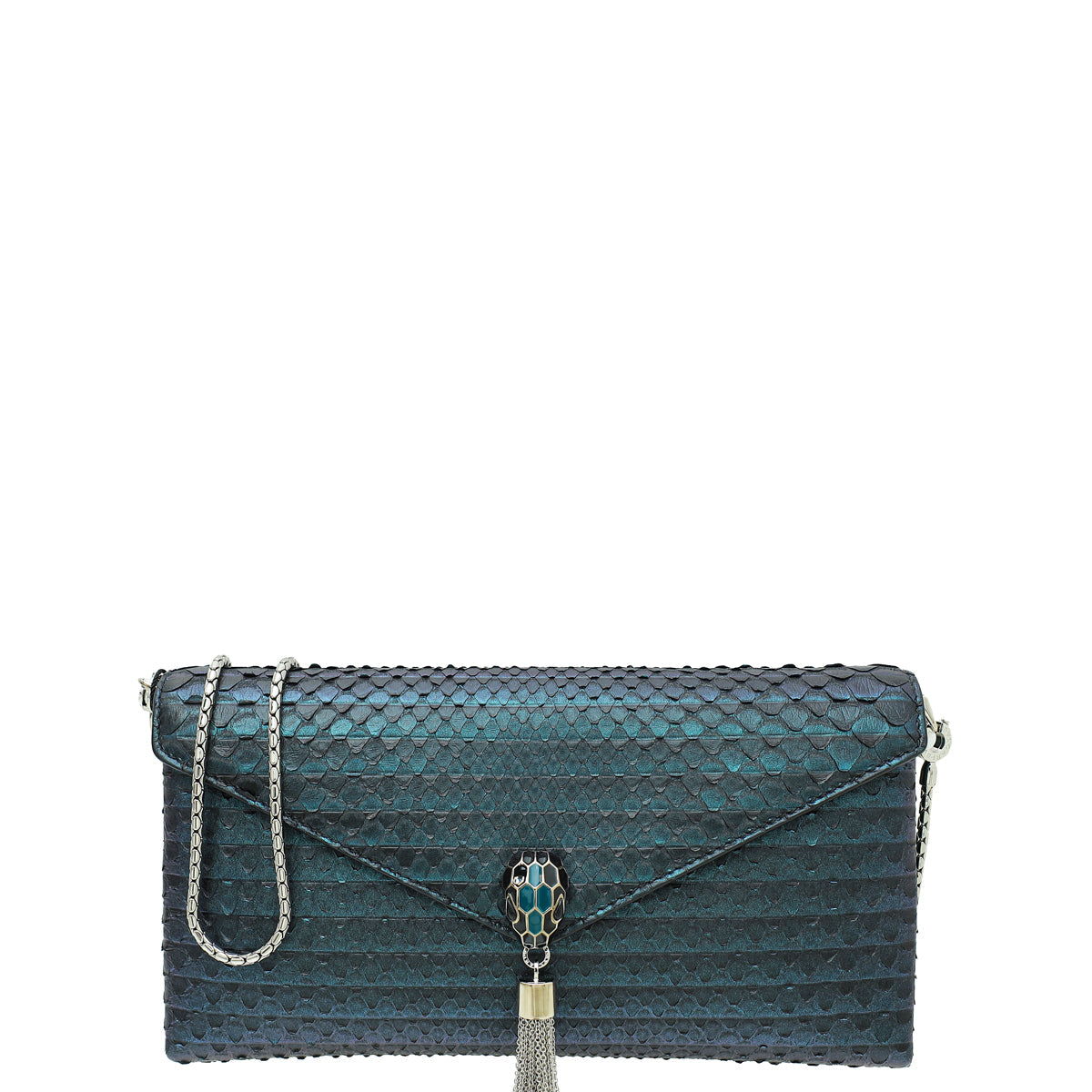 Bvlgari Metallic Teal Python Serpenti Forever Tassel Clutch