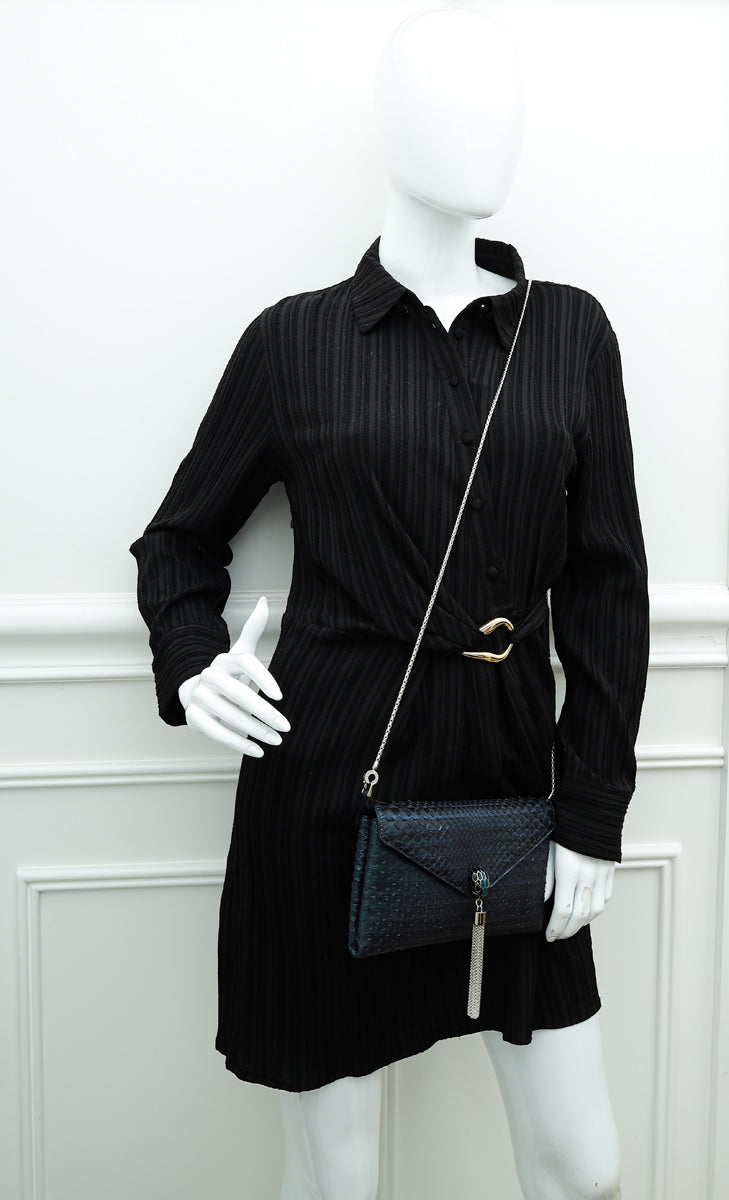 Bvlgari Metallic Teal Python Serpenti Forever Tassel Clutch