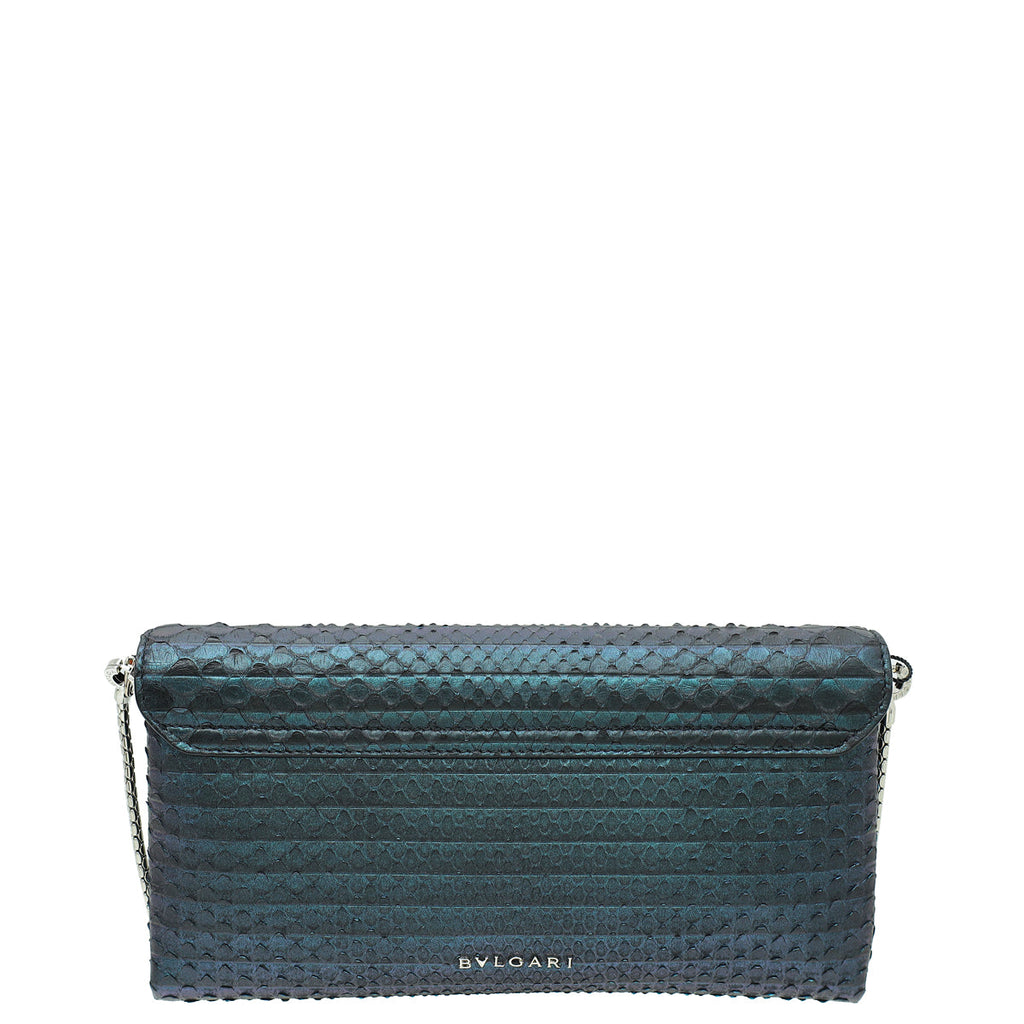 Bvlgari Metallic Teal Python Serpenti Forever Tassel Clutch