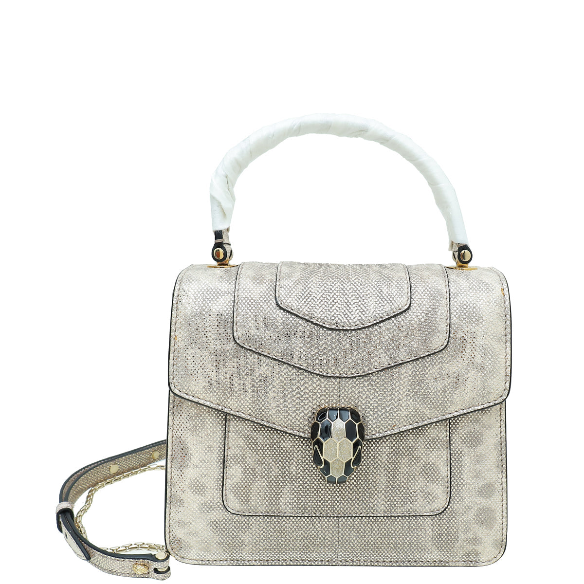 Bvlgari Metallic Beige Karung Serpenti Forever Small Top Handle Bag