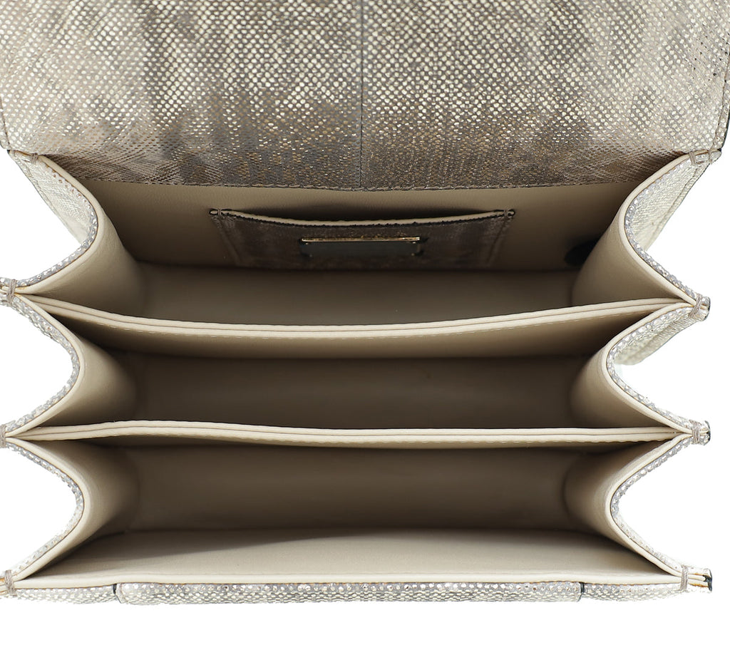 Bvlgari Metallic Beige Karung Serpenti Forever Small Top Handle Bag