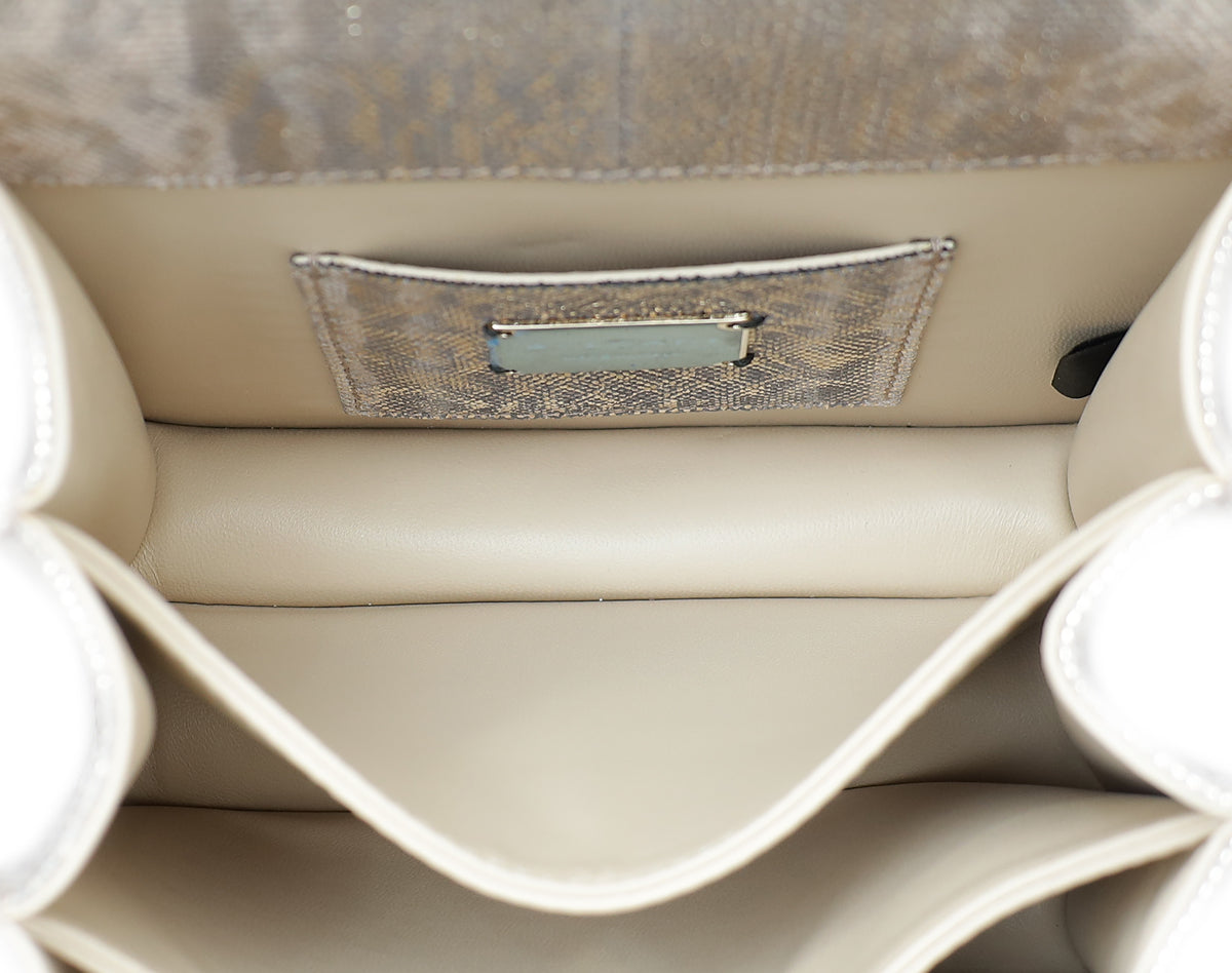 Bvlgari Metallic Beige Karung Serpenti Forever Small Top Handle Bag