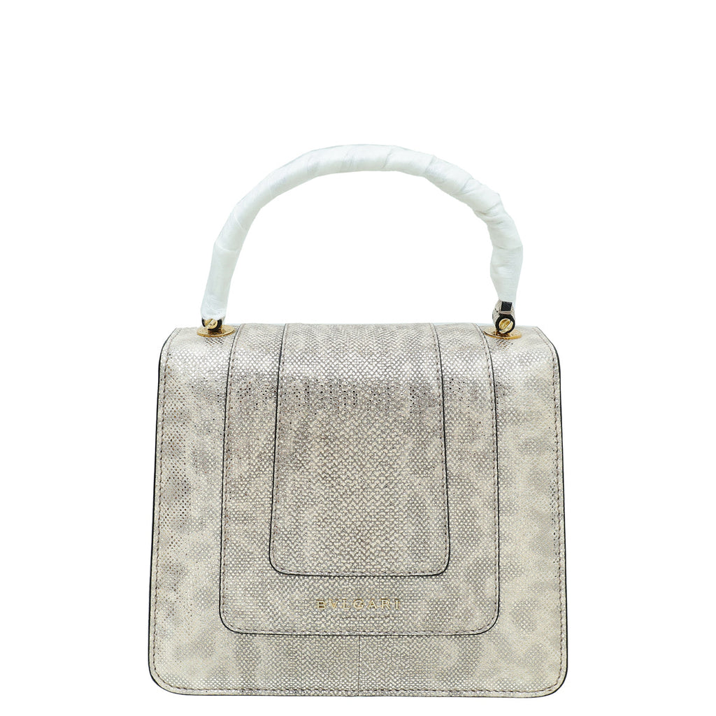 Bvlgari Metallic Beige Karung Serpenti Forever Small Top Handle Bag