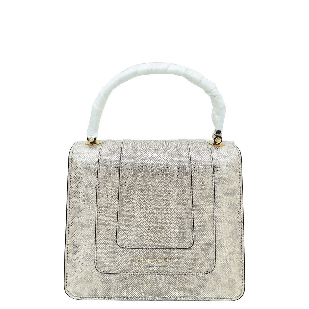 Bvlgari Metallic Beige Karung Serpenti Forever Small Top Handle Bag