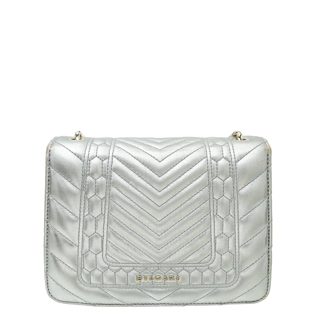 Bvlgari Metallic Silver Serpenti Forever Quilted Scaglie Flap Bag