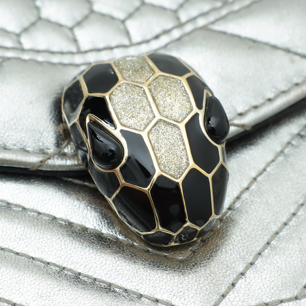 Bvlgari Metallic Silver Serpenti Forever Quilted Scaglie Flap Bag