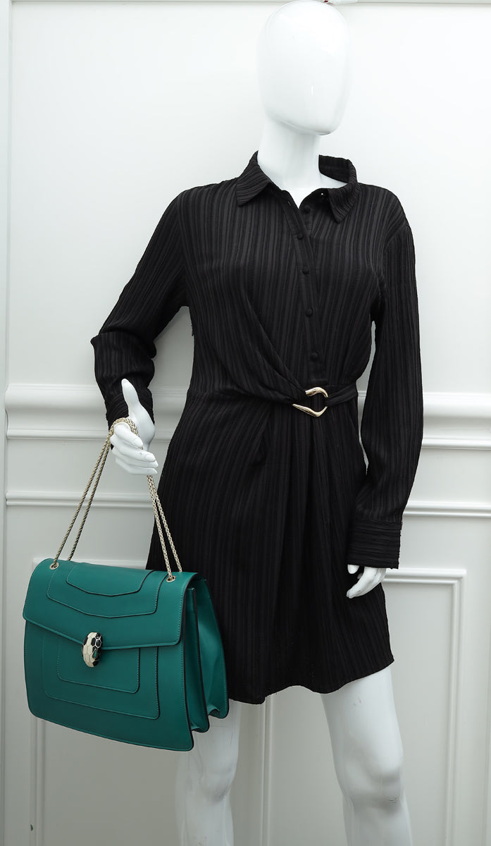 Bvlgari Green Serpenti Forever Large Flap Bag