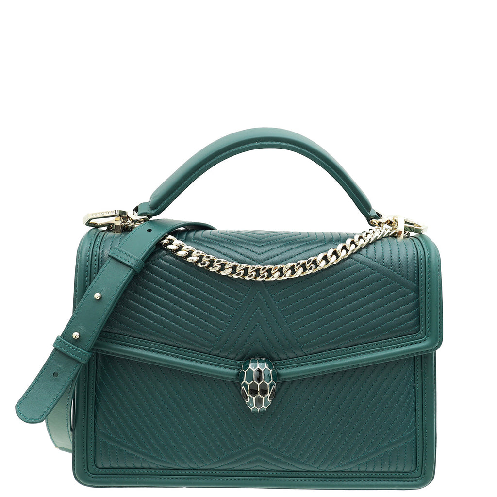 Bvlgari Forest Emerald Serpenti Diamond Blast Medium Flap Bag