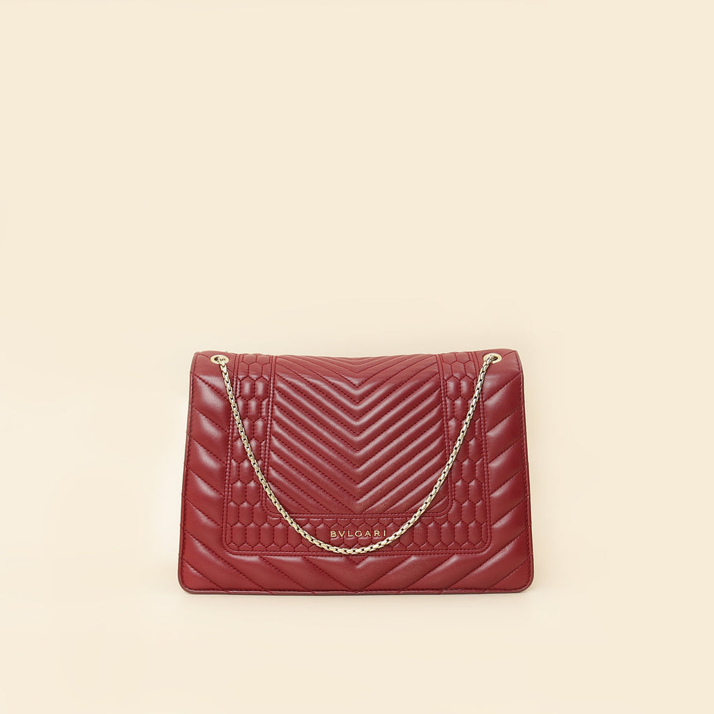Bvlgari Burgundy Serpenti Forever Quilted Scaglie Flap Medium Bag