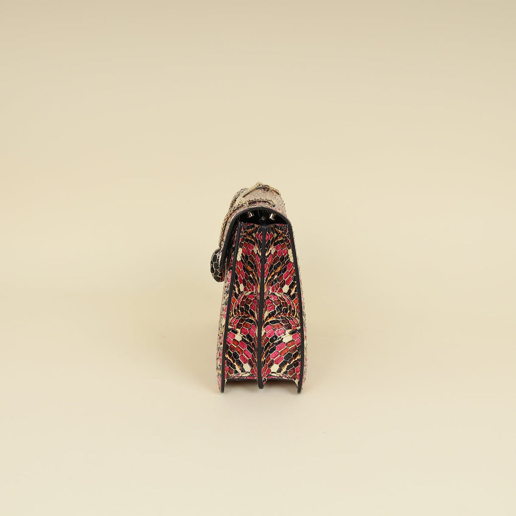 Bvlgari Pink Multicolor L.E Serpenti Forever Python Flap Bag