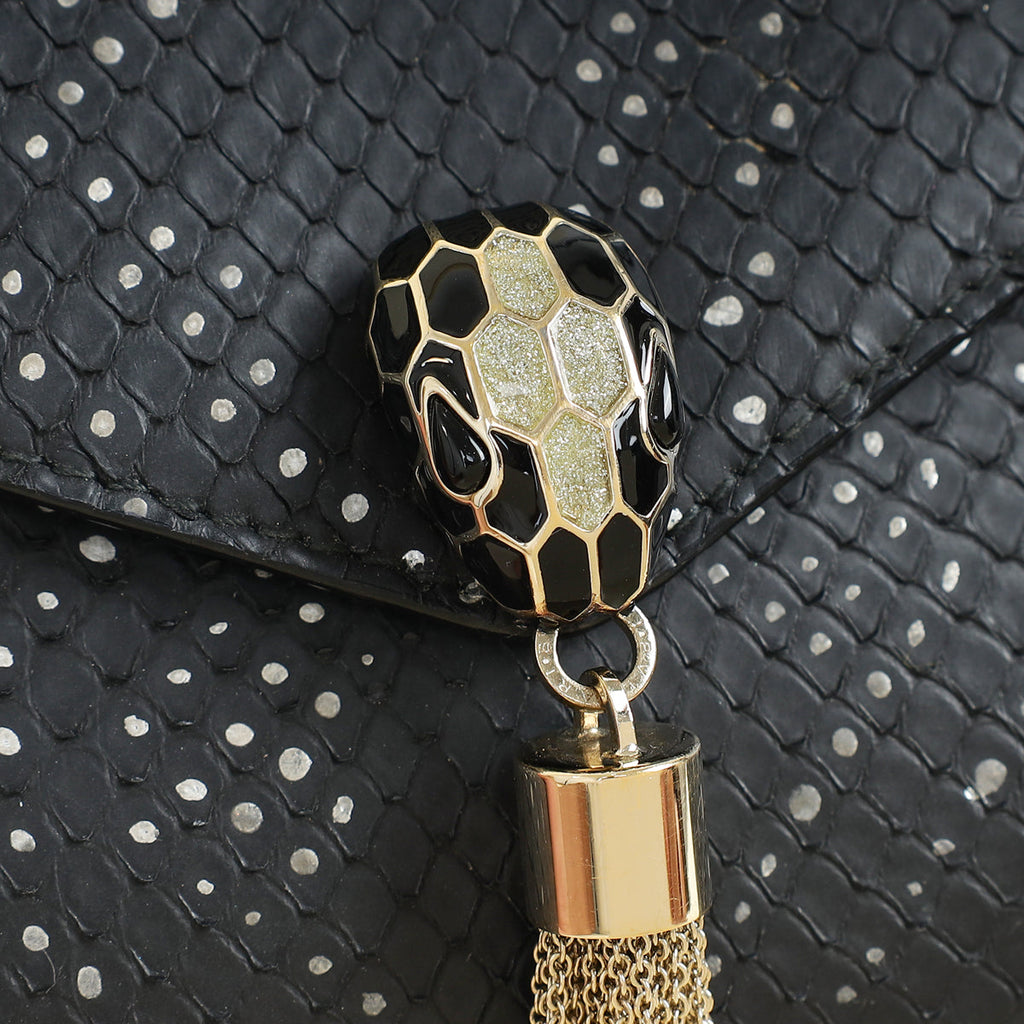 Bvlgari Black Python Serpenti Forever Tassel Clutch Bag