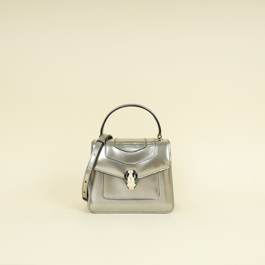 Bvlgari Metallic Grey Serpenti Forever Top Handle Small Bag