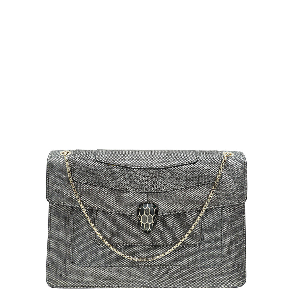Bvlgari Metallic Grey Serpenti Forever Metallic Karung Shoulder Bag