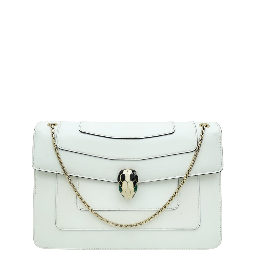 Bvlgari White Serpenti Forever Medium Shoulder Bag