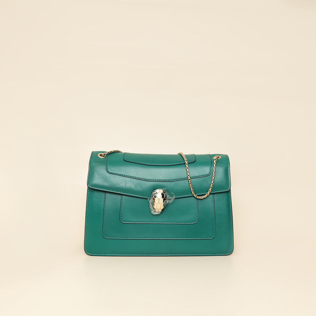 Bvlgari Green Serpenti Forever Flap Shoulder Bag