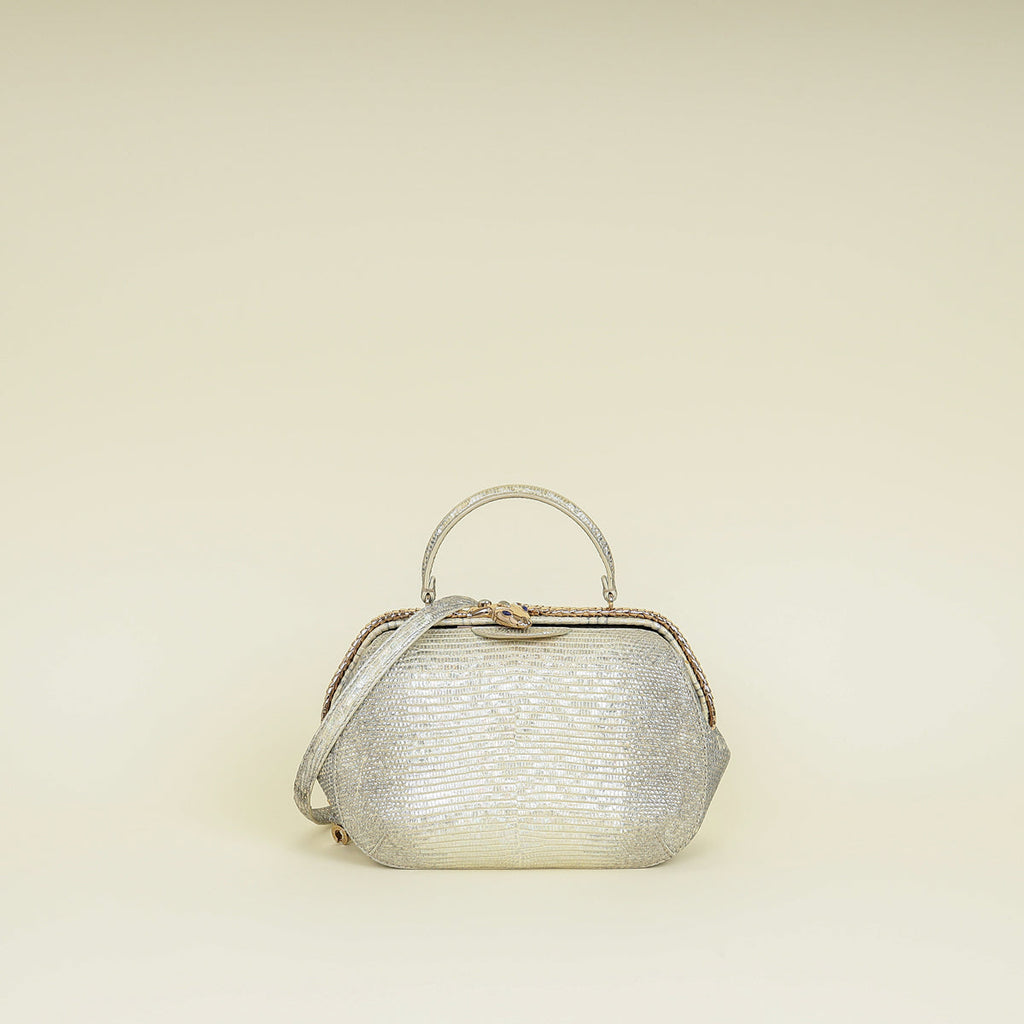 Bvlgari Metallic Ombre Gray Beige Iridescent Shiny Lizard Bag