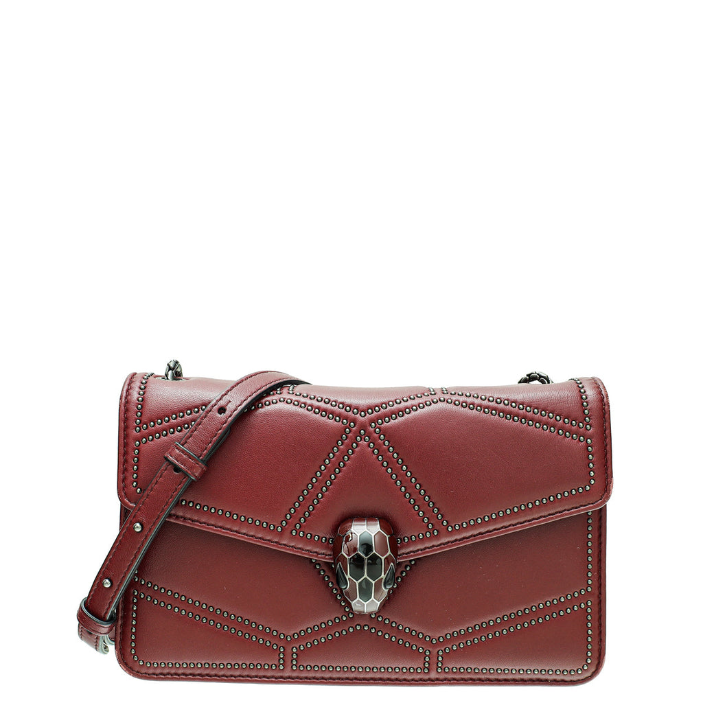 Bvlgari Burgundy Serpenti Forever Studded Small Shoulder Bag