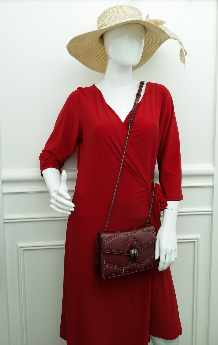 Bvlgari Burgundy Serpenti Forever Studded Small Shoulder Bag