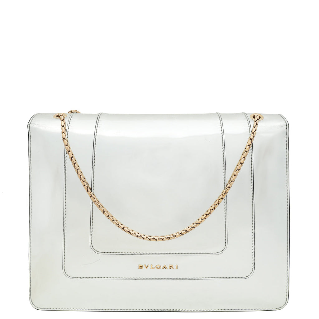 Bvlgari Silver Mirror Serpenti Forever Flap Chain Large Bag