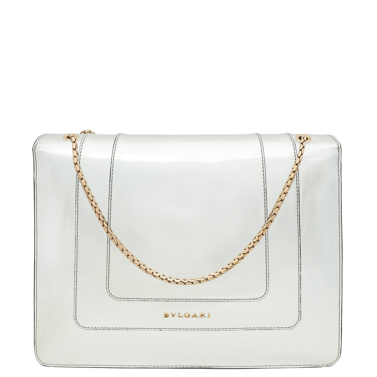 Bvlgari Silver Mirror Serpenti Forever Flap Chain Large Bag