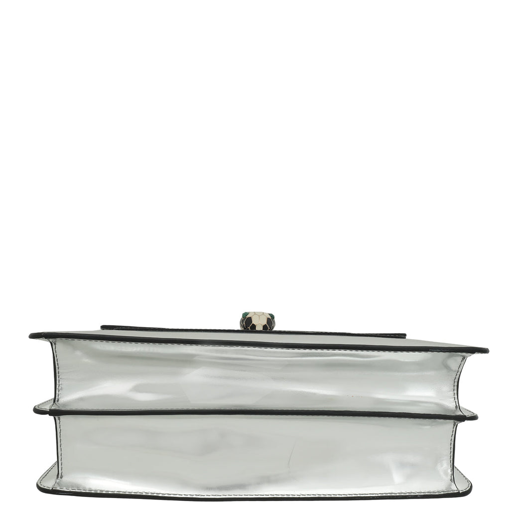 Bvlgari Silver Mirror Serpenti Forever Flap Chain Large Bag