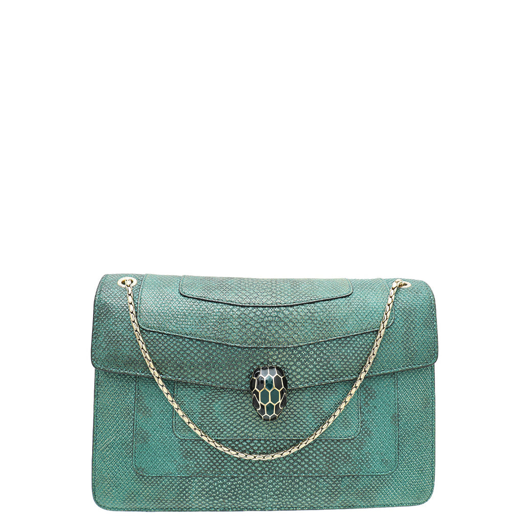 Bvlgari Metallic Green Karung Serpenti Forever Medium Shoulder Bag
