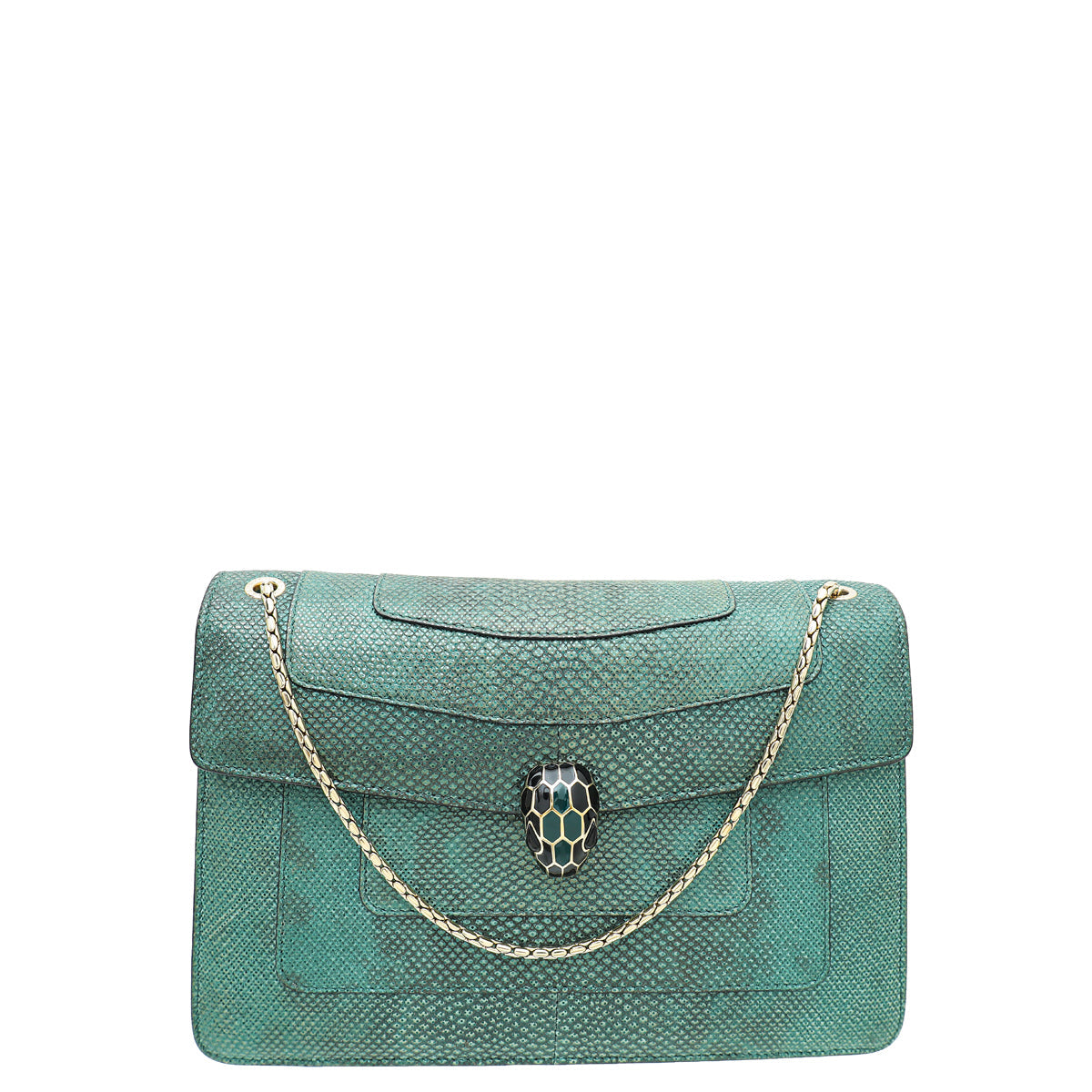 Bvlgari Metallic Green Karung Serpenti Forever Medium Shoulder Bag