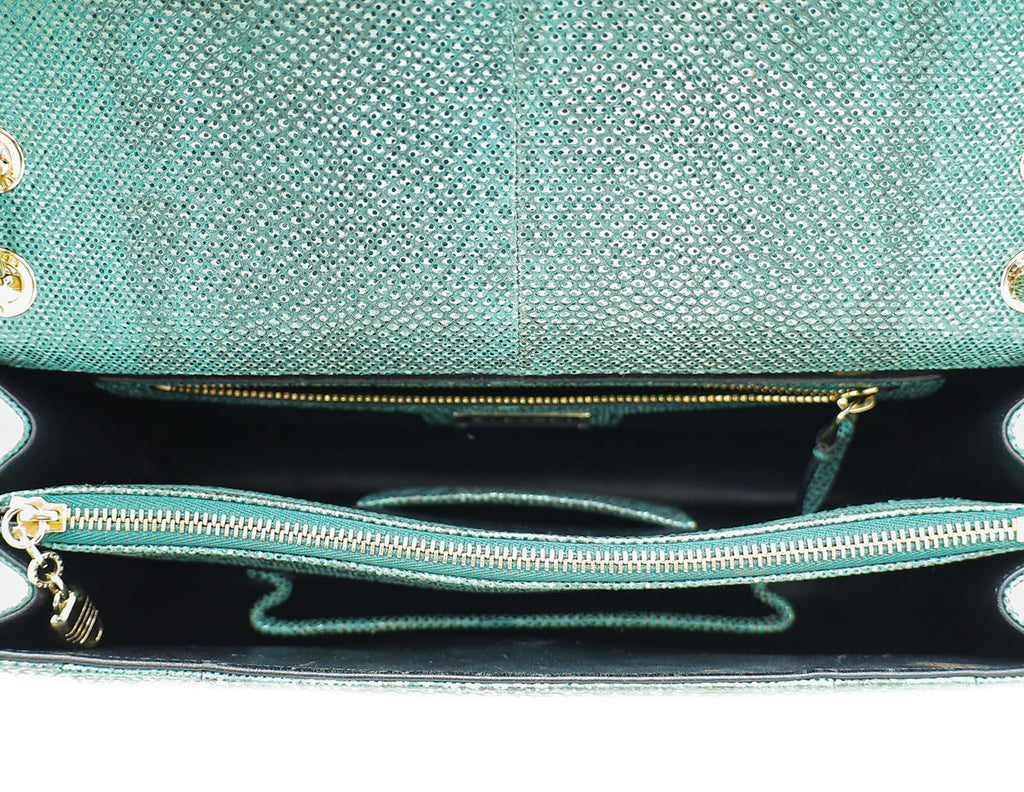 Bvlgari Metallic Green Karung Serpenti Forever Medium Shoulder Bag