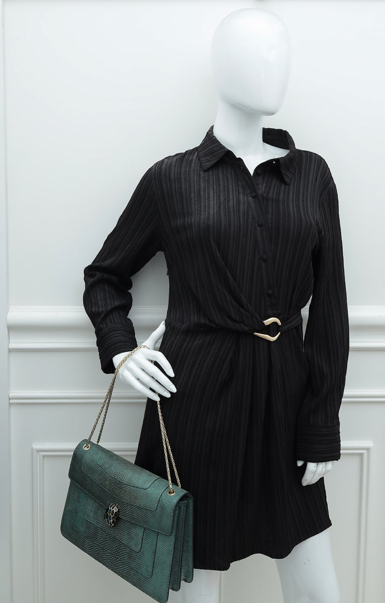 Bvlgari Metallic Green Karung Serpenti Forever Medium Shoulder Bag