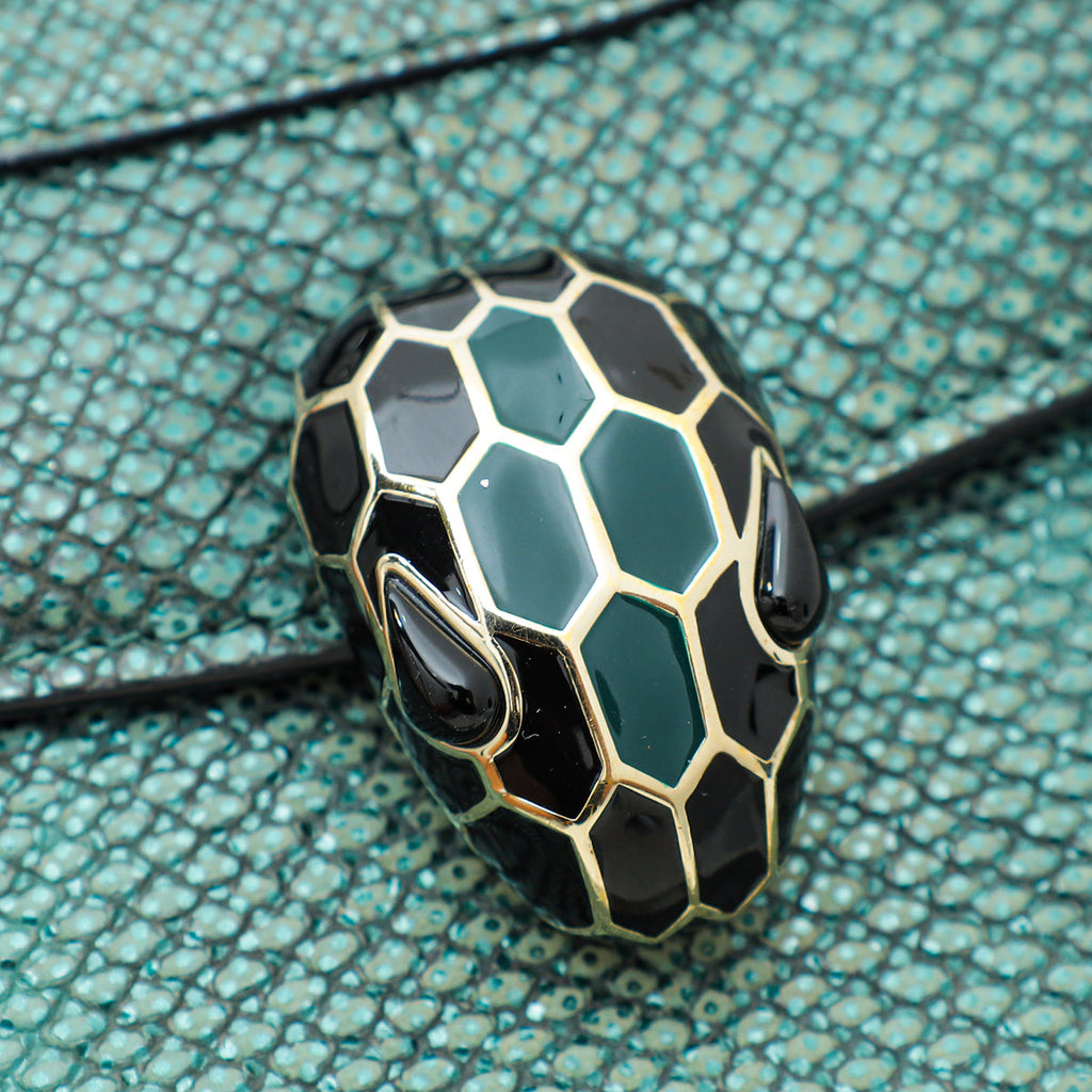 Bvlgari Metallic Green Karung Serpenti Forever Medium Shoulder Bag