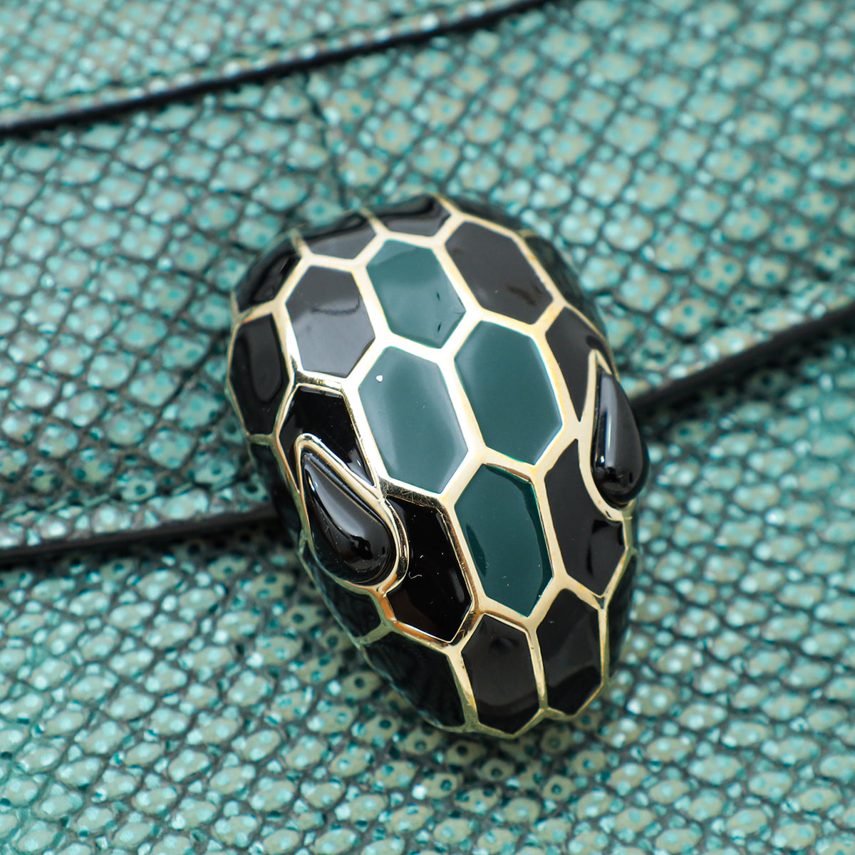 Bvlgari Metallic Green Karung Serpenti Forever Medium Shoulder Bag