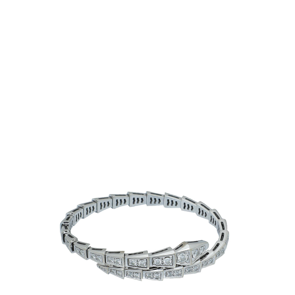 Bvlgari 18K White Gold Diamonds Serpenti Viper One-coil Slim Small Bracelet