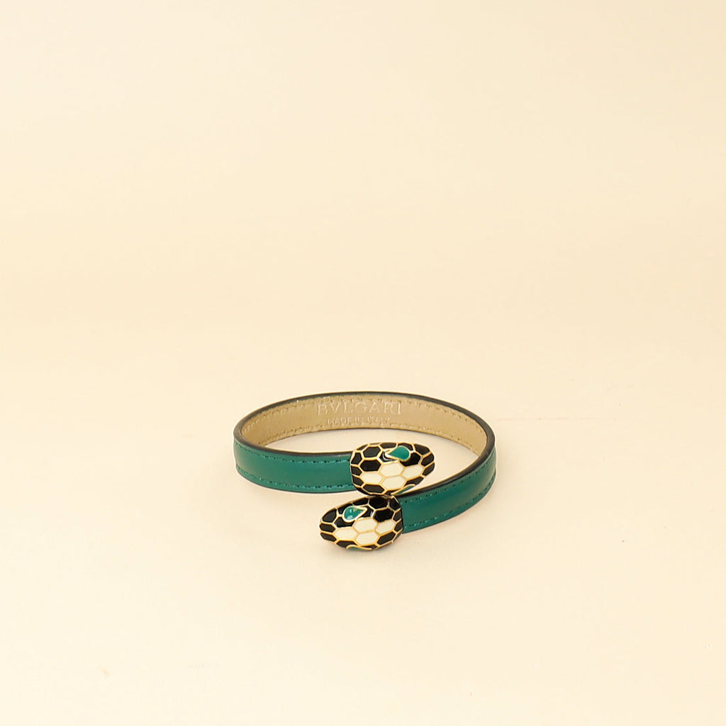 Bvlgari Emerald Green Serpenti Forever Leather Bracelet