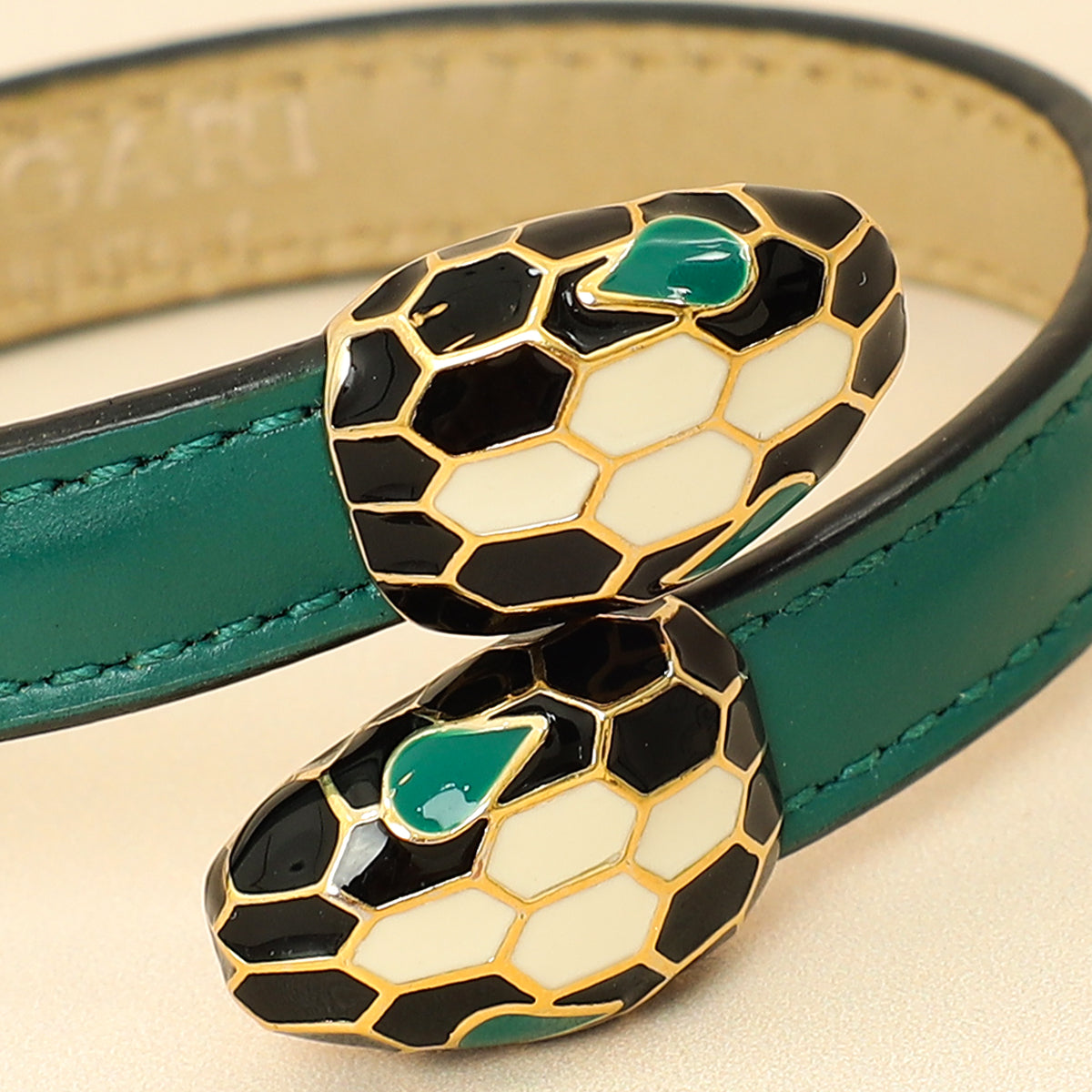 Bvlgari Emerald Green Serpenti Forever Leather Bracelet