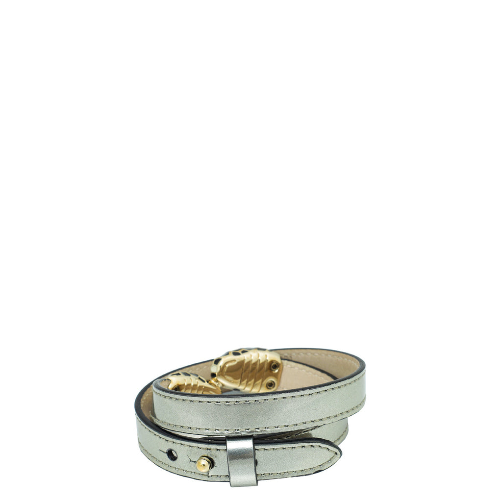 Bvlgari Metallic Silver Serpenti Forever Double Coil Bracelet