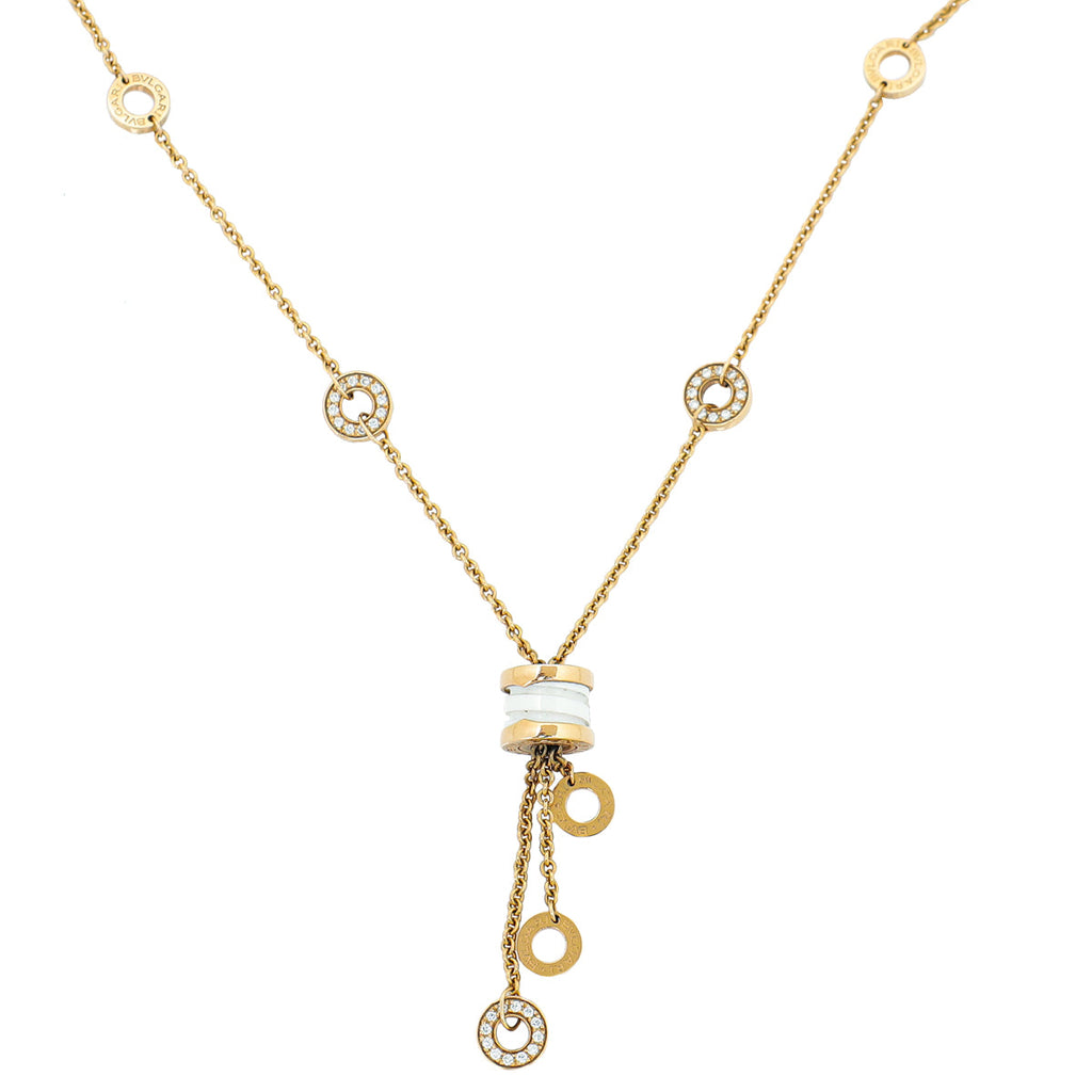 Bvlgari 18K Rose Gold Diamond White Ceramic B.Zero1 Station Necklace