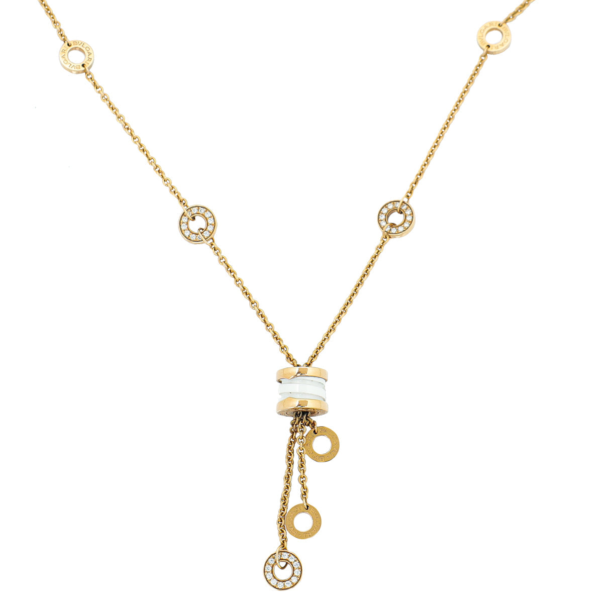 Bvlgari 18K Rose Gold Diamond White Ceramic B.Zero1 Station Necklace