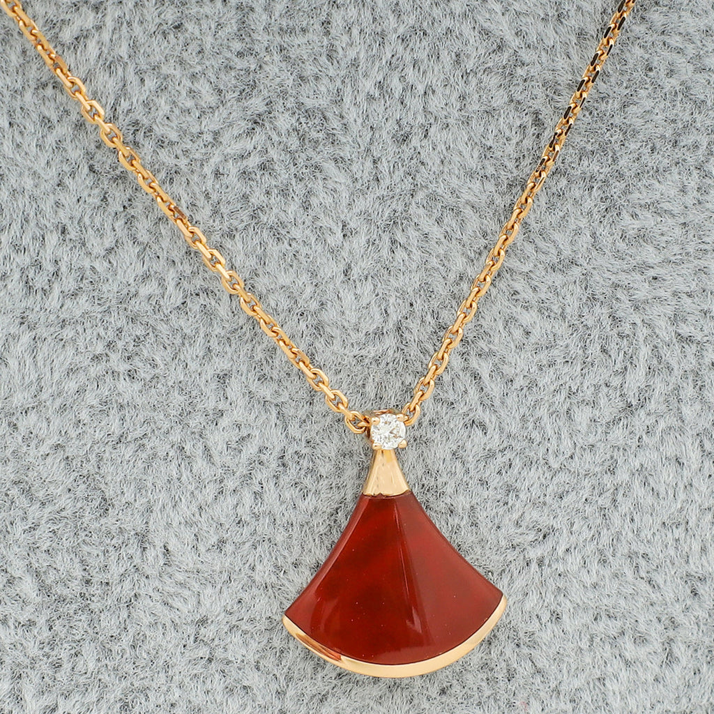 Bvlgari 18K Rose Gold Carnelian Diamond Diva's Dream Pendant Necklace