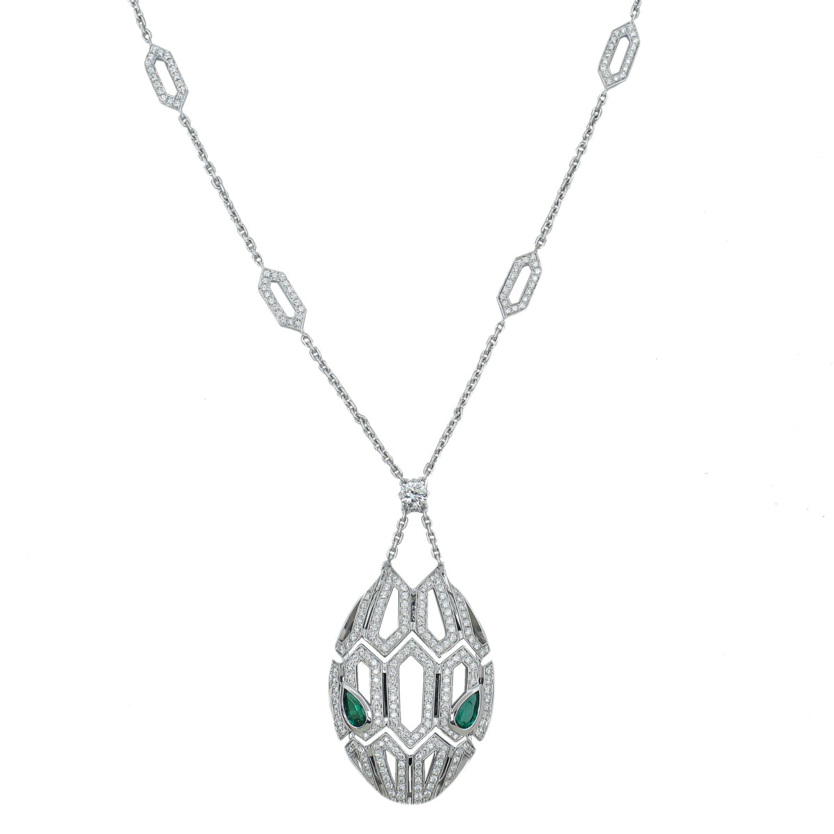 Bvlgari 18K White Gold Emeralds & Diamonds Serpenti Necklace