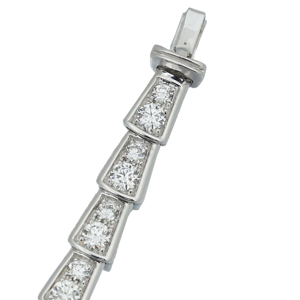 Bvlgari 18K White Gold Serpenti Viper Slim Necklace W/ Full Pave Diamonds