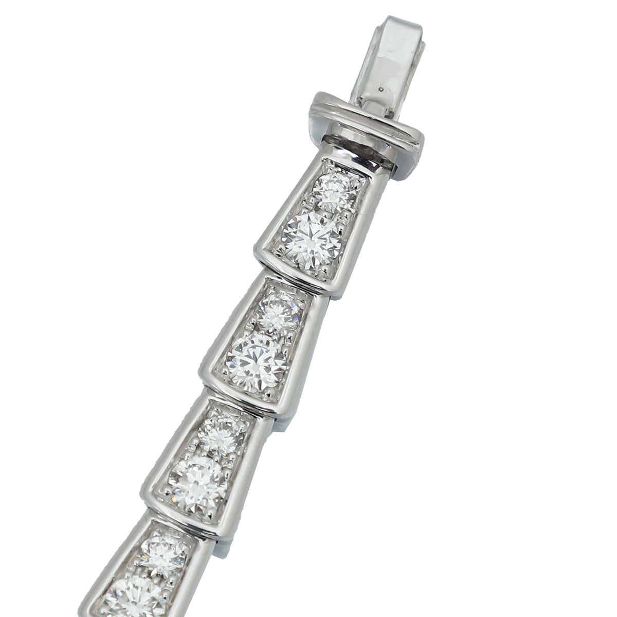 Bvlgari 18K White Gold Serpenti Viper Slim Necklace W/ Full Pave Diamonds