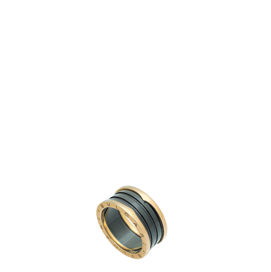 Bvlgari 18K Rose Gold Black Ceramic B Zero 4 Band Ring 67
