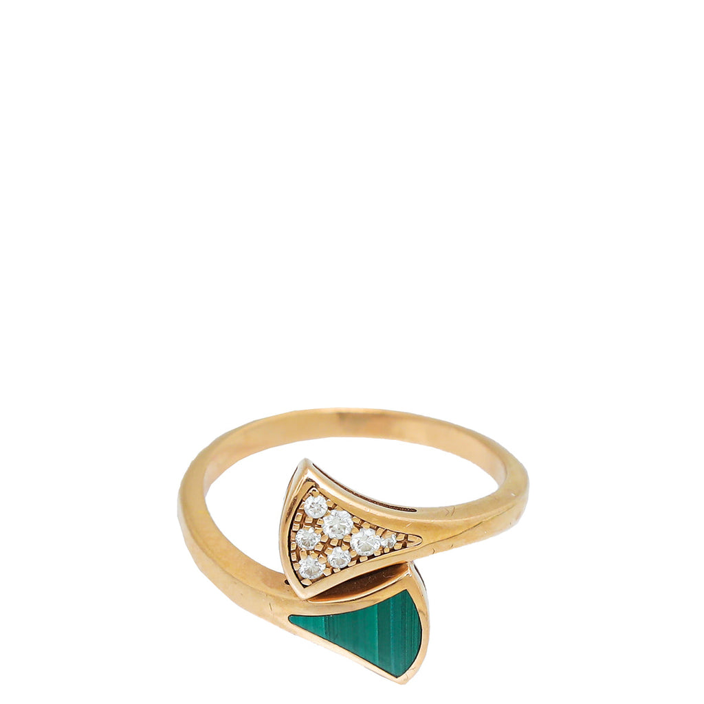 Bvlgari 18K Rose Gold Diamond Malachite Diva's Dream Ring 53