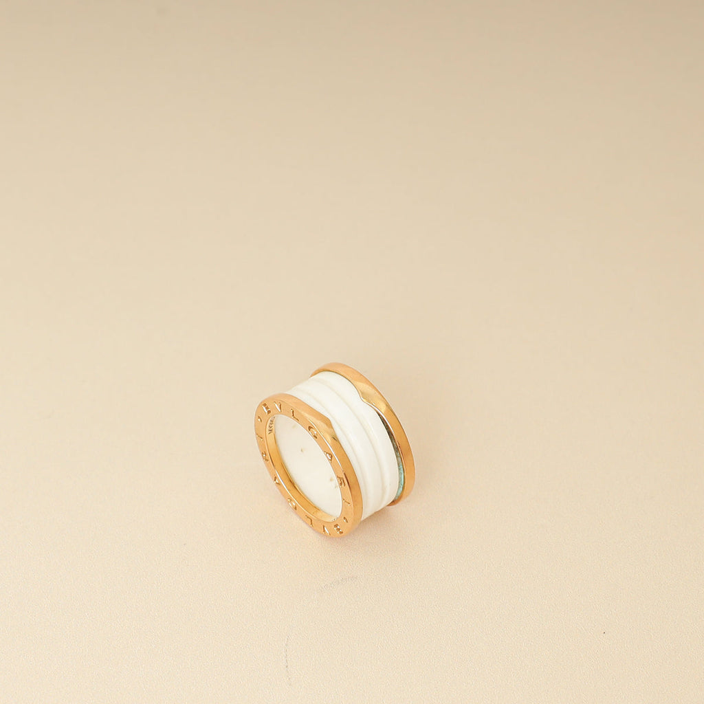 Bvlgari 18K Rose Gold B.zero1 Four Band White Ceramic Ring 55