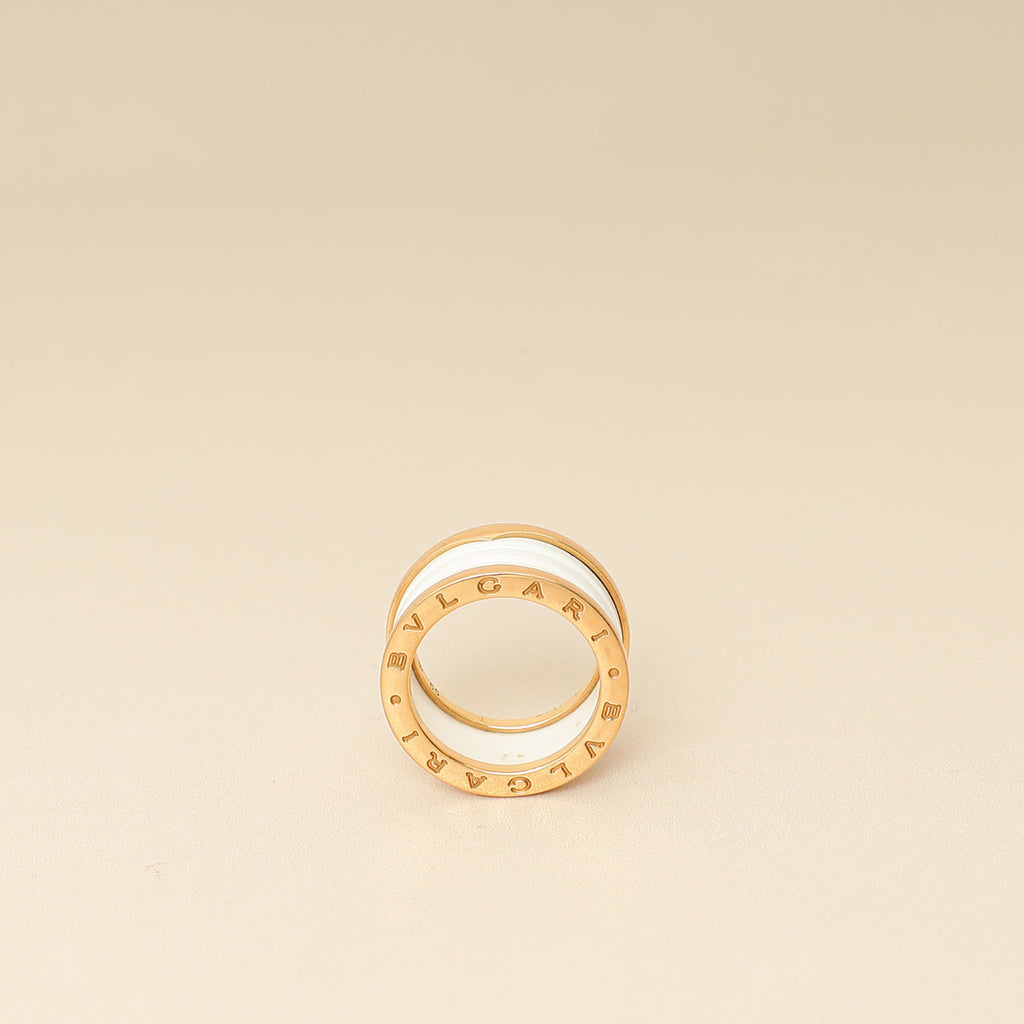 Bvlgari 18K Rose Gold B.zero1 Four Band White Ceramic Ring 55