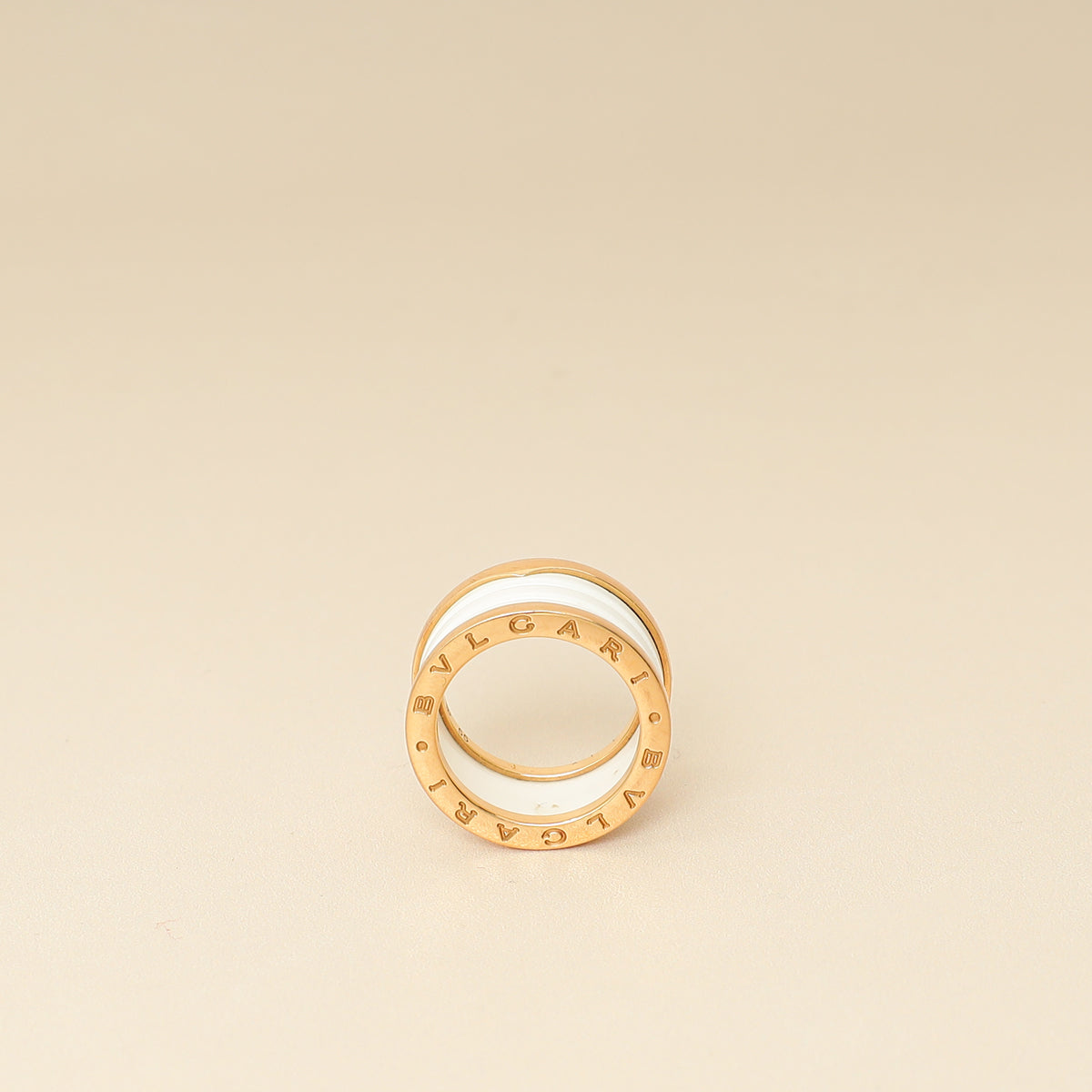 Bvlgari 18K Rose Gold B.zero1 Four Band White Ceramic Ring 55