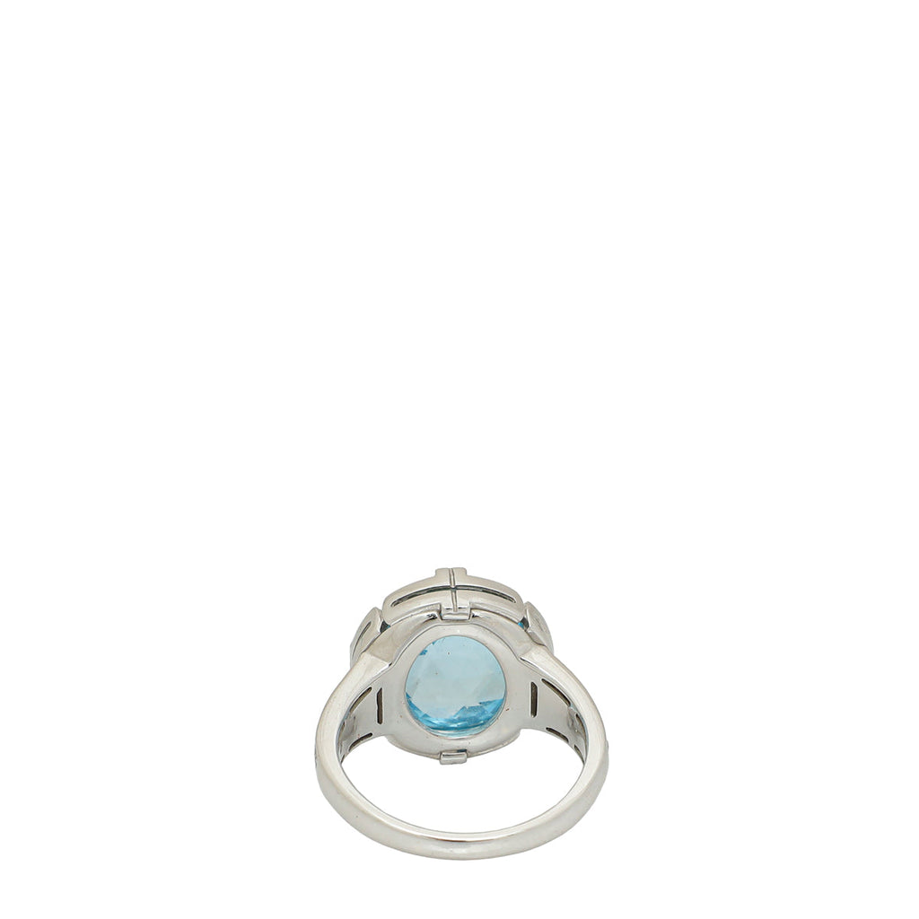 Bvlgari 18K White Gold Parentesi Topaz Diamonds Ring 52