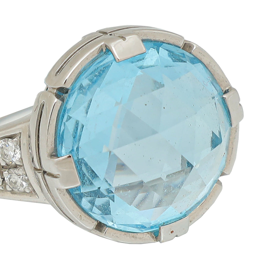 Bvlgari 18K White Gold Parentesi Topaz Diamonds Ring 52