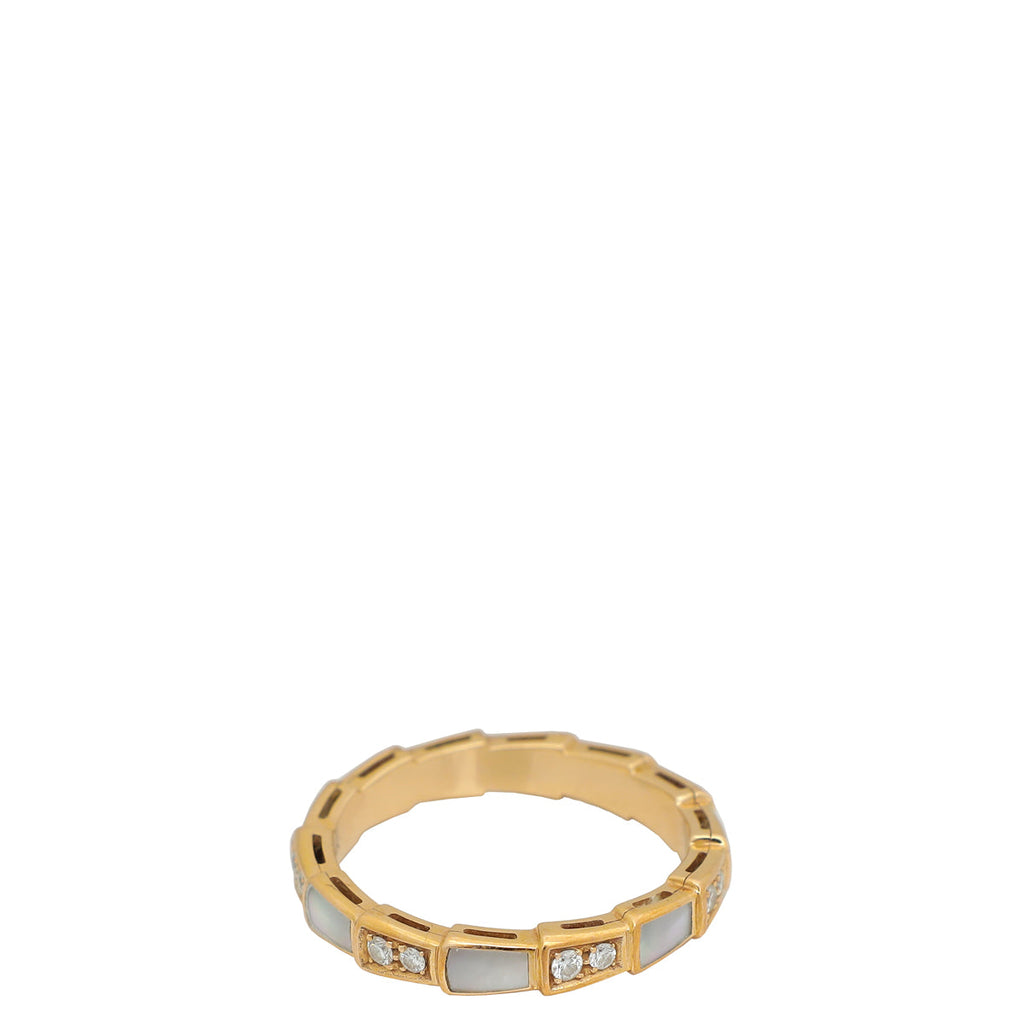 Bvlgari 18K Yellow Gold Diamond Mother of Pearl Serpenti Viper Ring 60