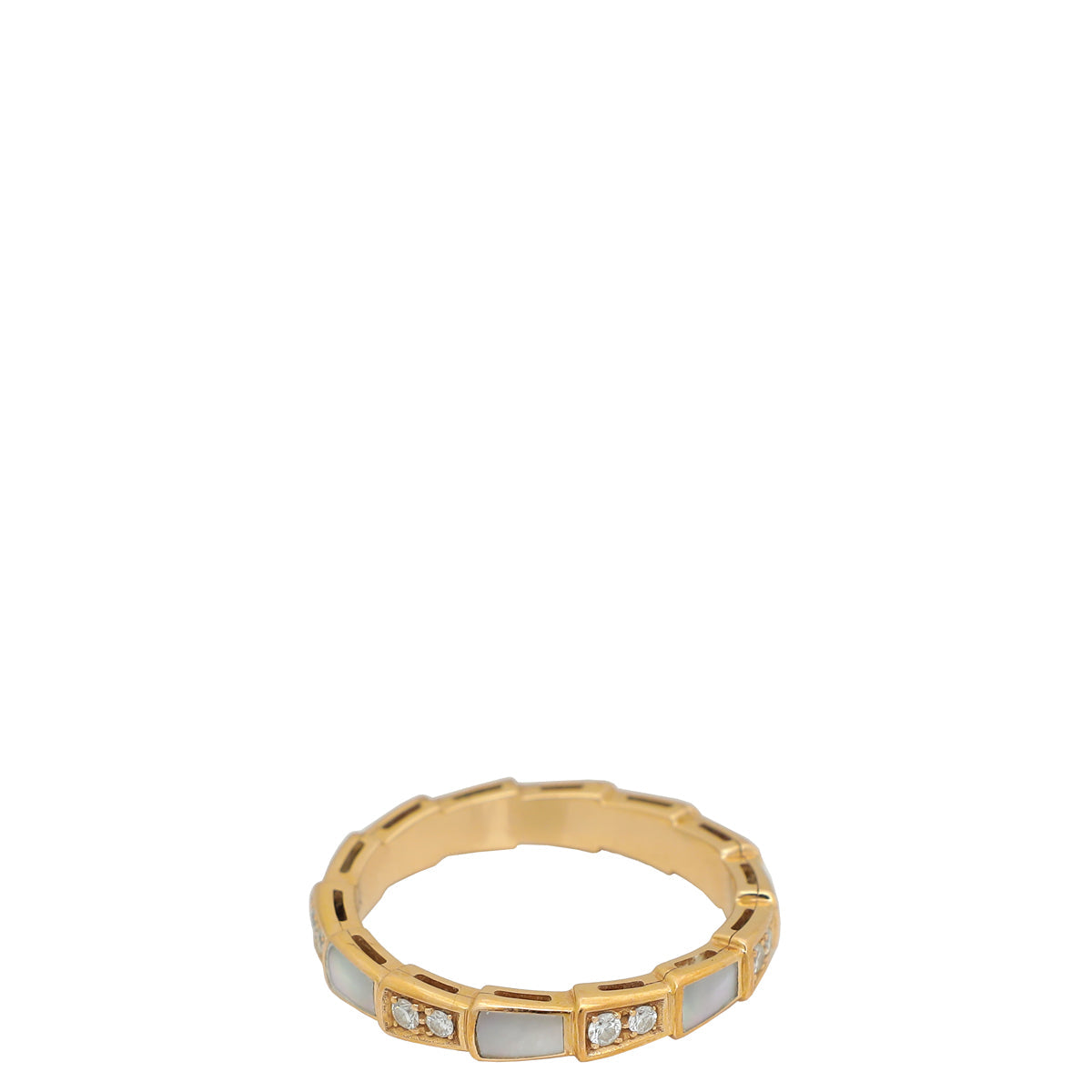 Bvlgari 18K Yellow Gold Diamond Mother of Pearl Serpenti Viper Ring 60
